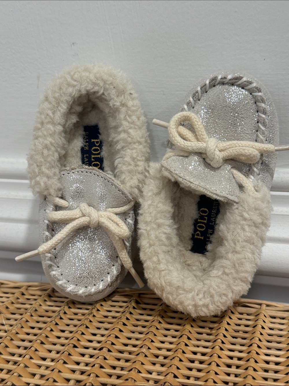 Polo Ralph Lauren kids' moccasin slippers  Silver / Size 4